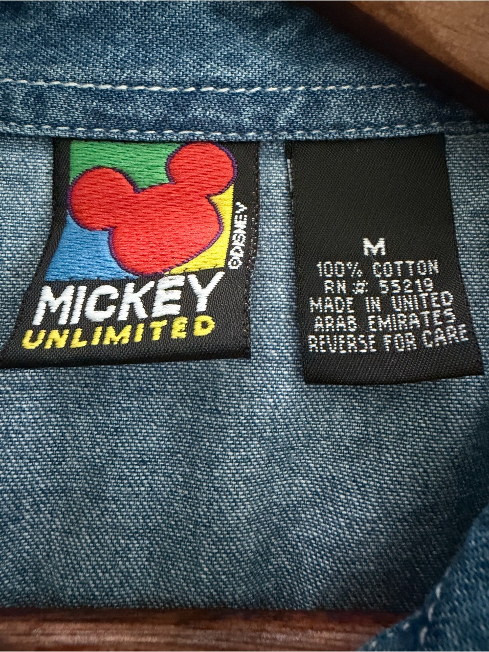 Mickey Unlimited Disney Denim Sleeveless Button-Down Cotton Embroidered Shirt - Picture 4 of 11